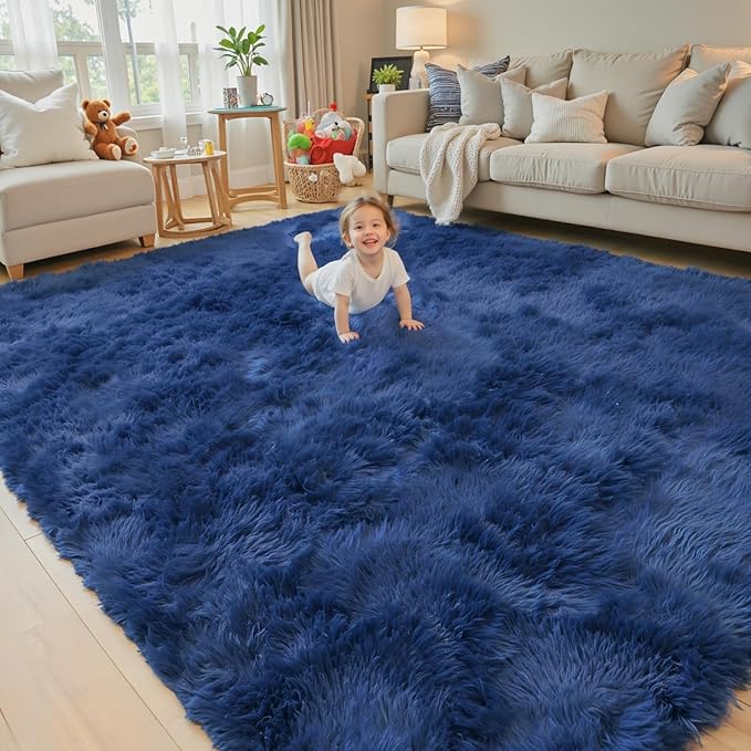 junhejiamei Fluffy Rug Shag Area Rug,Royal Blue 3x5 Area Rugs for Bedroom
