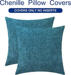 CaliTime Throw Pillow Covers Decorative 22 X 22 Inches Pack of 2 Cozy Chenille Cushion Cases for Couch Sofa Bed Living Room Home Ocean Blue