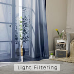 OWENIE Short Sheer Curtains 24 Inches Long 2 Panels for Bathroom Window, Rod Pocket Light Filtering Sheer Tier Curtains for Small Kitchen Laundry Room, RV, Camper Travel Trailers, 42W x 24L, Navy