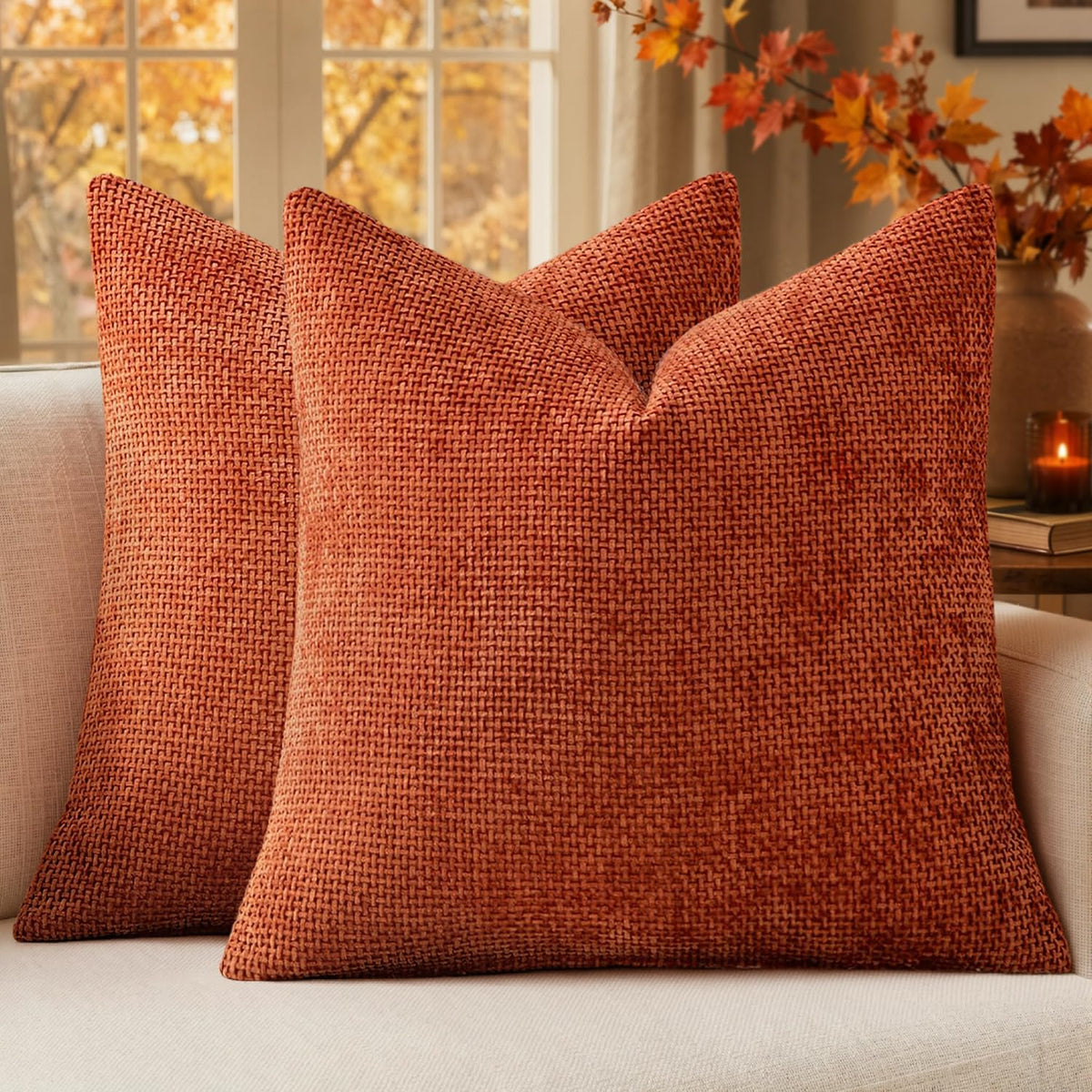 MIULEE Decorative Neutral Beige Euro Sham Pillow Covers 24x24 Inch 2 Pack