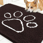OLANLY Dog Door Mat for Muddy Paws 30x20, Paw Print Design, Absorbs Moisture and Dirt, Absorbent Non-Slip Washable Doormat, Quick Dry Chenille Mud Mat for Dogs, Entry Indoor Entryway Carpet, Brown
