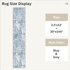 Runner Rug 2'6" x 12' Washable Non-Slip 2.5x12 ft Long Runner Rugs for Kitchen Bathroom Laundry Room Vintage Ultra Thin Runners for Hallway Entryway Blue/Grey