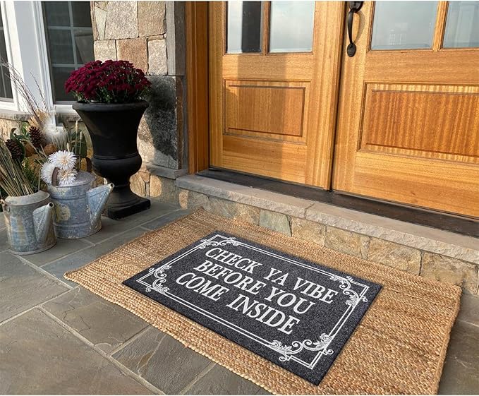 HLFMVWE Front Door Indoor Outdoor Entrance Doormat Grey Rubber Welcome Door Mat Come Inside This House Doormat Anti Slip Easy to Clean Corridor Patio Entry Mat 28" x 18"
