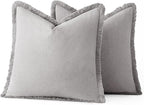 MIULEE Decorative Throw Pillow Covers Neutral Linen Fringe Throw Pillows Euro Shams Set of 2 Light Grey Boho Farmhouse Cushion Covers for Couch Sofa Bed Living Room Spring Home Decor 24x24 Inch
