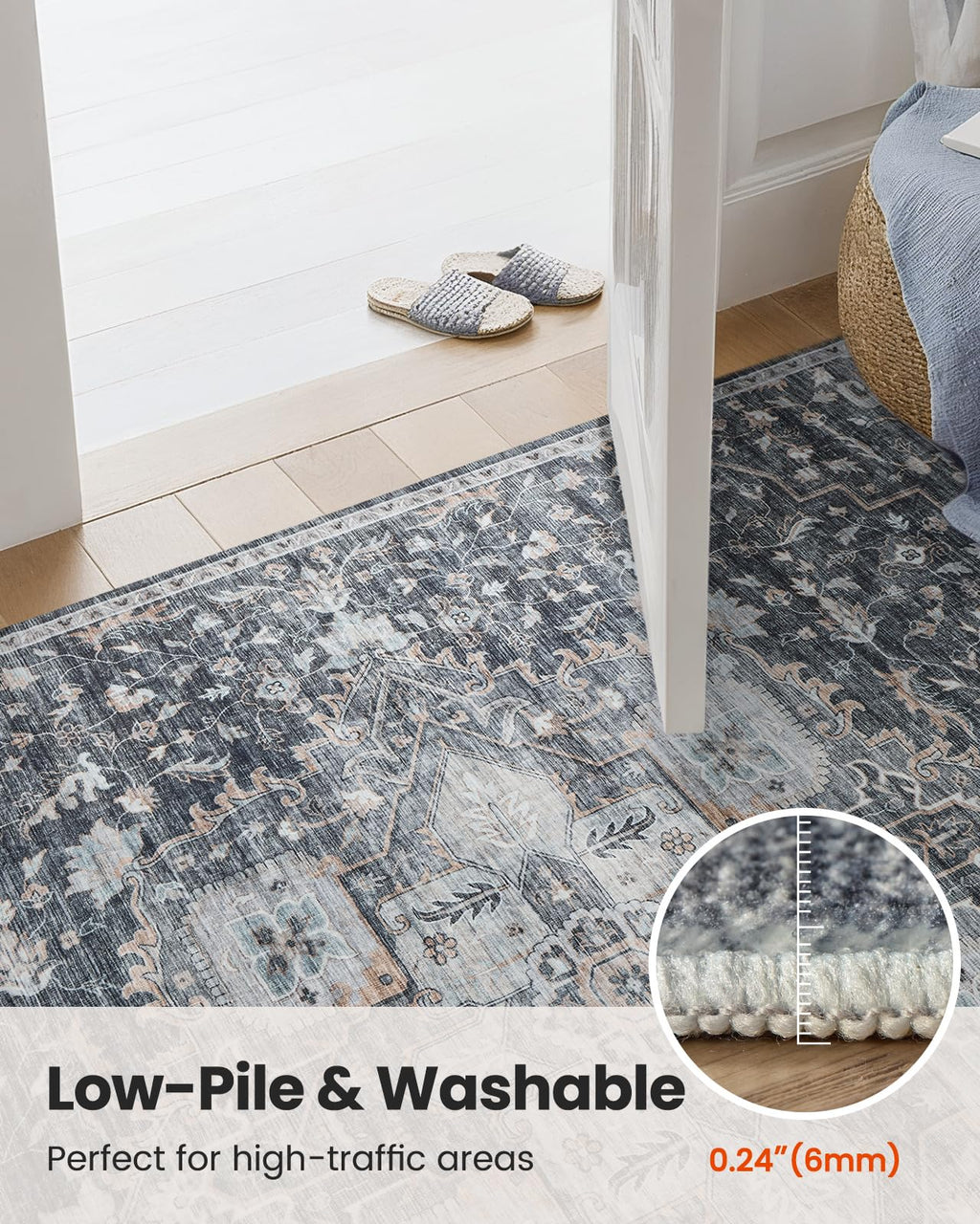 AMADA HOMEFURNISHING 5x7 Area Rugs, Washable Living Room Rug Low-Profile with Non-Slip Backing & Durable Edge Binding, Vintage 5x7 Rugs for Living Room, Bedroom, Dining Room