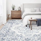 9x12 Area Rugs for Living Room: Washable Rug Vintage Large Rugs Soft Non Slip Low Pile Rug Floral Distressed Floor Carpet for Bedroom Dining Room Home Office (Blue,9'x12')