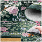 PLHXFR Area Rug Living Room: 4x6 Floral Washable Boho Carpet Dark Green