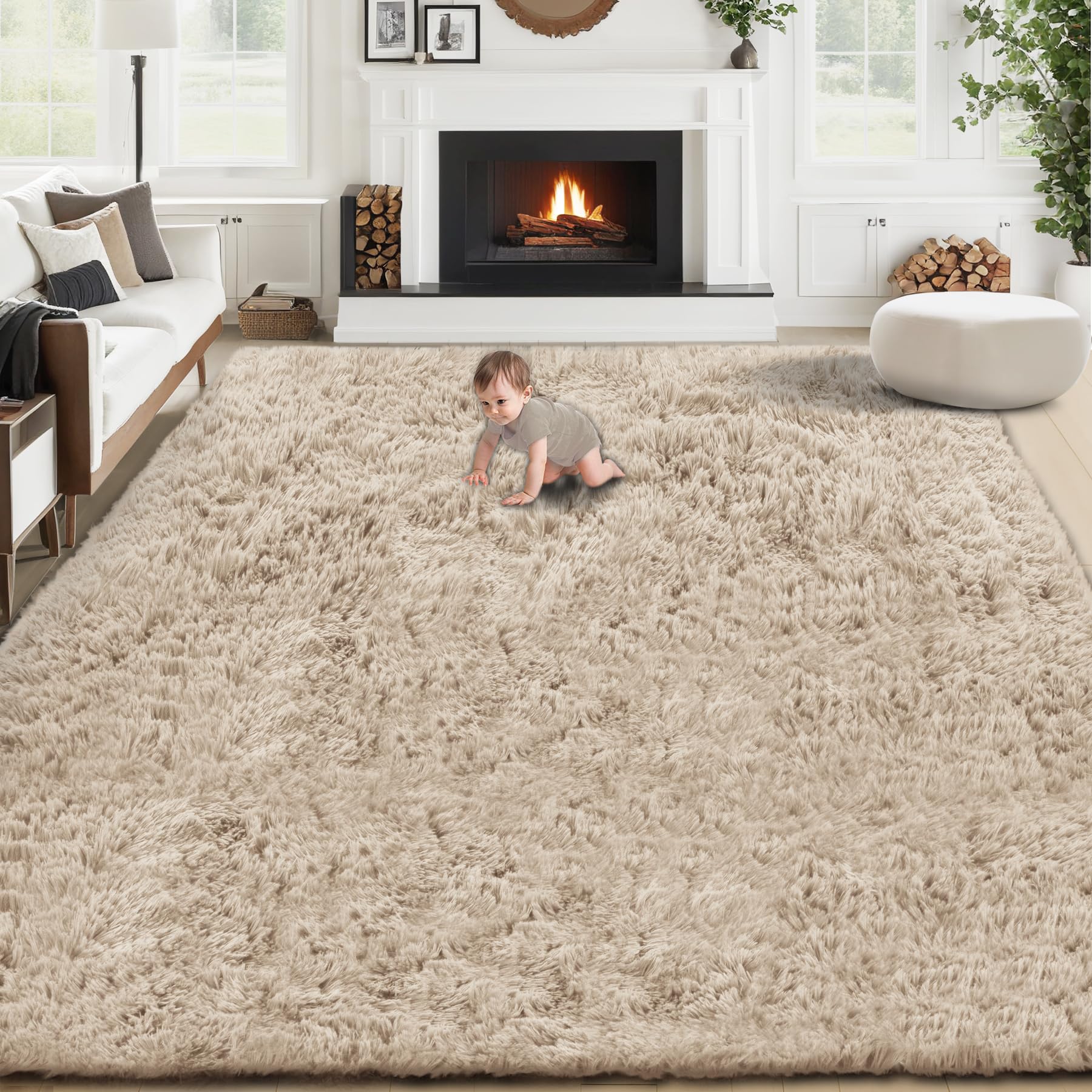 6x9 Area Rug for Living Room: Fluffy Shag Soft Washable Rugs Large Fuzzy Plush Indoor Carpet for Bedroom Nursery Playroom Kids Girls Boys Room (Camel, 6'x9')