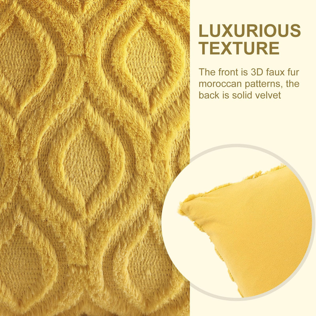 decorUhome Faux Fur Mustard Yellow Throw Pillow Covers 12x20 Set of 2
