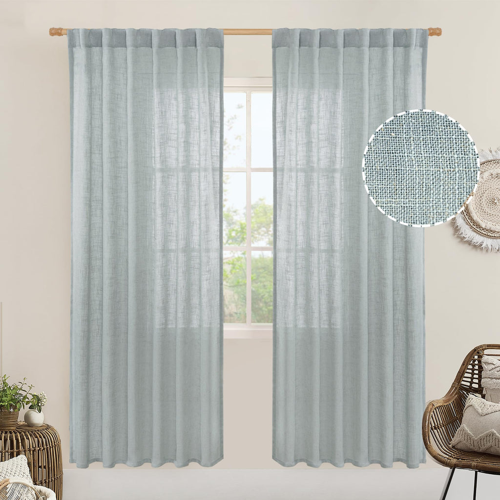LAMIT 80 inch Linen Living Room Curtains, Light Filtering Drapes 2 Panels