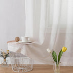 Simplebrand Natural Linen Textured Sheer Curtains 96 inches Long 2 Panels, Rod Pocket Solid Color Window Sheer Curtain Panels, Elegant Curtains & Drapes for Living Room, Bedroom (40" W x 96" L)