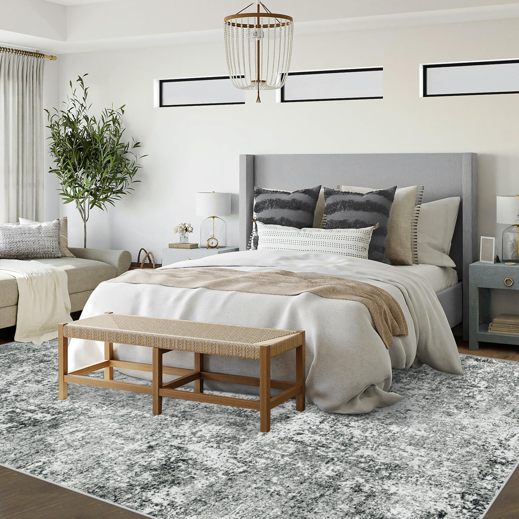 XLUEZ 6x9 Area Rugs for Living Room, Washable Modern Abstract Large Area Rug Neutral Soft Non Slip Kids Rug Stain Resistant Indoor Carpet for Bedroom Nursery Dining Room Playroom(Grey, 6'x9')