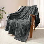 Exclusivo Mezcla Fleece Throw Blanket for Couch,Super Soft and Warm Lightweight Checkered Pattern Blankets for All Seasons, 50x60 Inches, Dark Grey