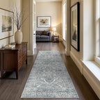 Hallway 2x6 Runner Rug - Vintage Non-Slip Long Rug for Entryway Low-Pile Washable Medallion Runner for Hallway Waterproof Traditional Indoor Thin Rugs for Kitchen (Blue)