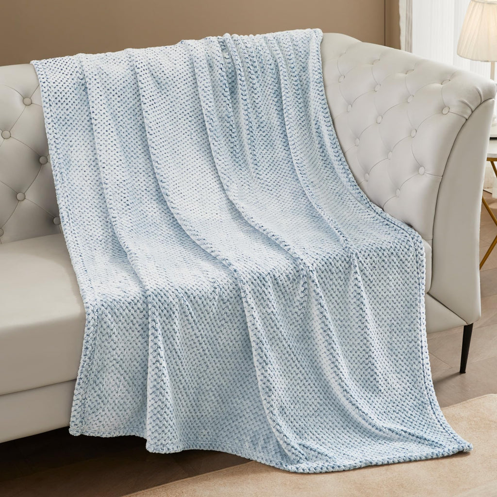 Exclusivo Mezcla Soft Waffle Fleece Bed Blanket King Size, Heather Blue