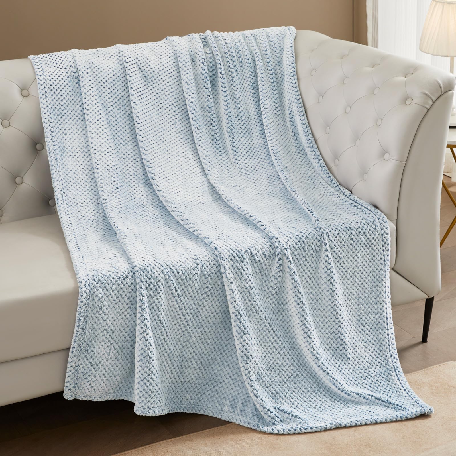 Exclusivo Mezcla Soft Waffle Fleece Bed Blanket King Size, Heather Blue