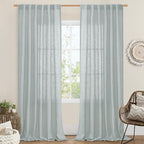 LAMIT Linen Curtains 108 Inches Long for Living Room, Semi Sheer Panels