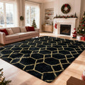 8x10 Fluffy Area Rugs for Living Room Bedroom,Black and Gold Shag Rug