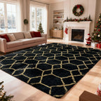 8x10 Fluffy Area Rugs for Living Room Bedroom,Black and Gold Shag Rug