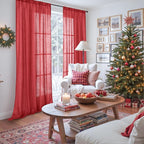 BGment Red Linen Curtains for Living Room 84 Inch Length - Semi Sheer Window Drapes Textured with Rod Pocket for Bedroom Decor Lightweight Light Filtering, 2 Panels Set, Each Panel 52 Inch Wide