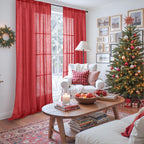 BGment Red Linen Curtains for Living Room 84 Inch Length - Semi Sheer Window Drapes Textured with Rod Pocket for Bedroom Decor Lightweight Light Filtering, 2 Panels Set, Each Panel 52 Inch Wide