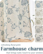 jinchan Linen Curtains Floral Curtains 96 Inch Length for Living Room Bedroom Light Filtering Rod Pocket Back Tab Jacobean Curtains Flax Linen Texture Window Drapes Set 2 Panels Blue on Linen