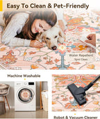 RELEANY Area Rugs 4ft Washable Non-Slip, Floral Vintage Distress Print Pattern Medallion Carpet for Living Room Bedroom Dining Room, Light Pink Colorful