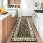 Washable Kitchen Rugs Non Slip 2x6 Hallway Runner Rug Stain Resistant Low Pile Floral Floor Rug with Rubber Backing Non Shedding Runners for Indoor Entryway Bedside Bedroom Farmhouse RV Brown Natural