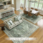 RELEANY Area Rugs 5'x7' Washable Non-Slip, Floral Vintage Distress Print Pattern Medallion Carpet for Living Room Bedroom Dining Room, Dark Green Gray