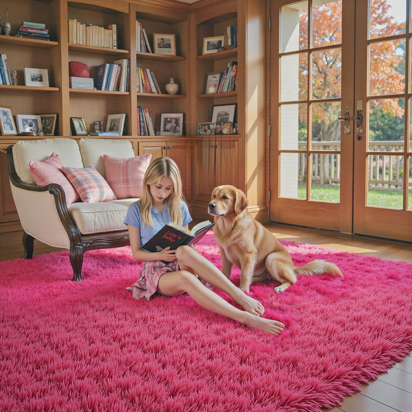 4x6 Area Rugs for Bedroom, Hot Pink Soft Fluffy Shag Bedside Rugs