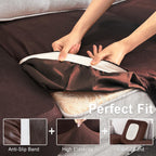 ANARACHON Leather Look Couch Cushion Covers Sofa Seat Slipcovers Sets Couches Furniture Protector for Sectional Armchair Loveseat Pets Kids Stretch Spandex Fabric (3 Cushion Sofa, Chocolate)