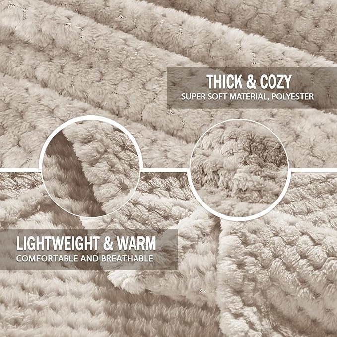 Exclusivo Mezcla Fleece Throw Blanket Extra Large, Super Soft and Warm Blankets for Couch, Sofa and Bed Waffle Textured, Cozy, Fuzzy and Lightweight (Tan, 50x70 Inches)