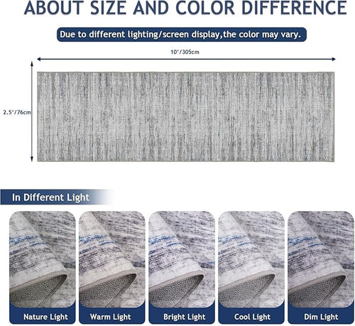 2.5x10 Washable Runner Rugs,10 ft Runner Rug for Hallways,Ultra-Thin Abstract Long Stain Resistant Rug Runner，Non-Slip Backing Kitchen Runner Rugs for Bedroom，Entryway，Living Dining Room