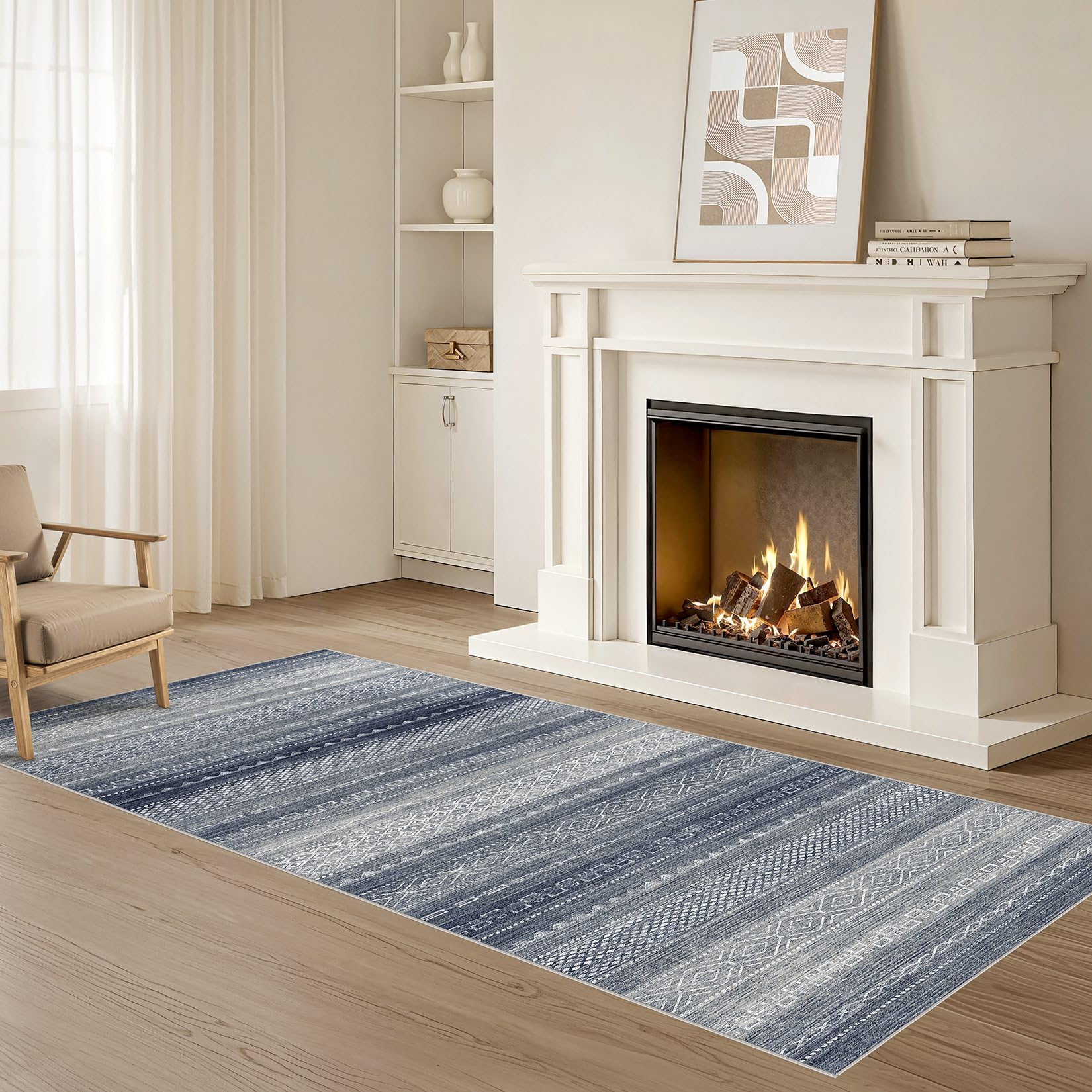 Nakagishi Boho 2x6 Runner Rug Machine Washable Rugs Non Slip Denim Blue