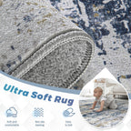 pmtsns Area Rugs 10x14 Living Room: Washable Rug Modern Abstract Neutral Soft Non-Slip Low-Pile Indoor Large Carpet for Bedroom Dining Room Playroom Home Office (Blue Grey Brown, 10'x14')