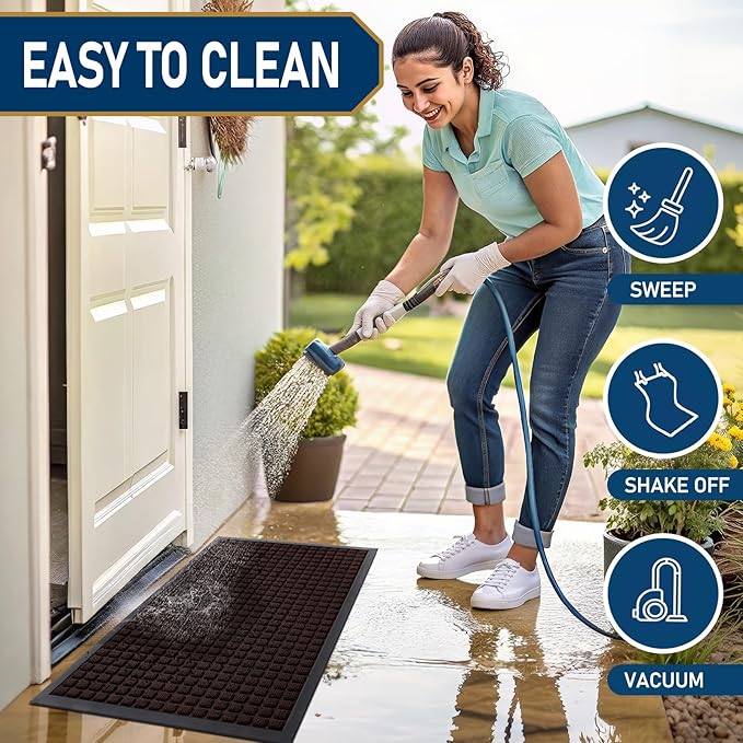 Smiry Front Door Mat Outside Entrance, Heavy Duty Natural Rubber Doormat, Non Slip, Trap Dirt and Moisture, Easy Clean, Low Profile Welcome Floor Mats for Indoor Outdoor Entry, 71x23 Inch, Brown