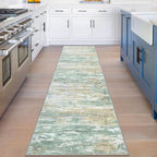KOZYFLY Modern Abstract Hallway Runner Rug, 2x8 Kitchen Rugs Non-Slip Washable Soft Striped Runner Rugs, Print Light Green Yellow Carpet Runner for Entryway Bathroom Laundry Room Foyer