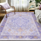 RELEANY Area Rugs 5'x7' Washable Non-Slip, Floral Vintage Distress Print Pattern Medallion Carpet for Living Room Bedroom Dining Room, Light Purple Brown