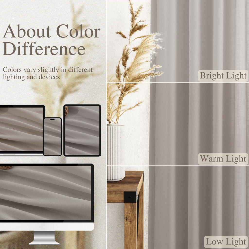 Nanspring Stone Grey Linen Curtains 84 Inch Length 2 Panels Set for Living Room Simple Modern Light Filtering Semi Sheer Curtain Back Tab and Rod Pocket Neutral Luxury Drapes for Bedroom Office 52x84