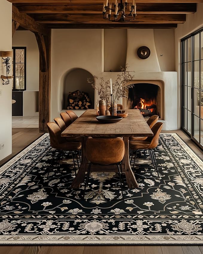 RELEANY Washable Area Rug, Large 10'x14', Black/Neutral
