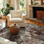 Entryway Rug 3x5 Brown Bedroom Area Rug Washable Non Slip Abstract Coffee Boho Rugs for Indoor Entry, Kitchen, Classroom, Bathroom, Kids Girls Room, Office, College Dorm Small Carpet