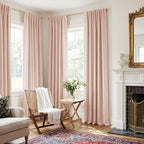 100% Blackout Shield Creamy Peach Linen Blackout Curtains for Bedroom 96 Inches Long, Back Tab/Rod Pocket Living Room Drapes, Thermal Insulated Blackout Curtains 2 Panels Set, 50" W x 96" L