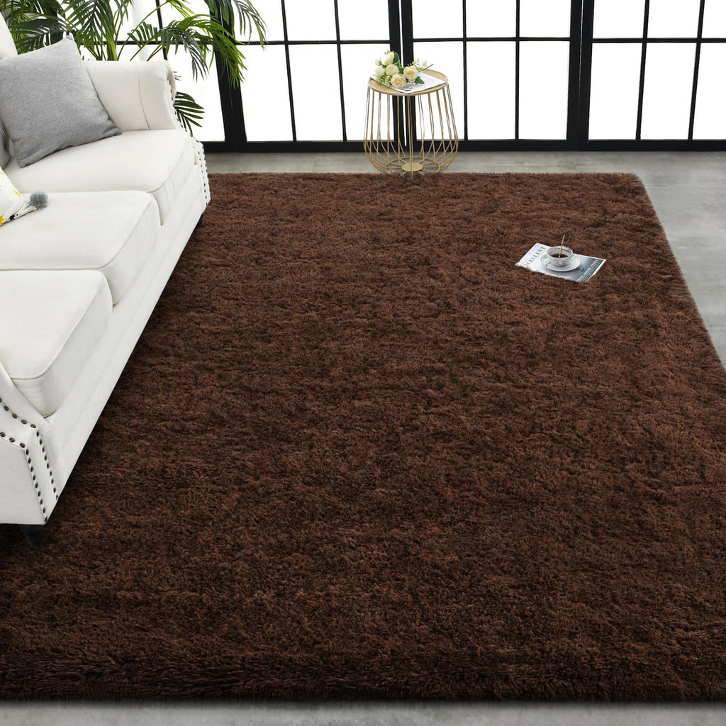 TWINNIS Super Soft Shaggy Rugs Fluffy Carpets, 6x9 Feet, Indoor Modern Plush Area Rugs for Living Room Bedroom Kids Room Nursery Home Decor, Upgrade Anti-Skid Rectangular Fuzzy Rug, Brown