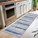 KOZYFLY Modern Abstract Washable Rug Runner 2x7 Hallway Runner Rug Non-Slip Soft Kitchen Runner Rugs, Print Blue/Grey/Beige Striped Carpet Runner for Entryway Bathroom Laundry Room Foyer