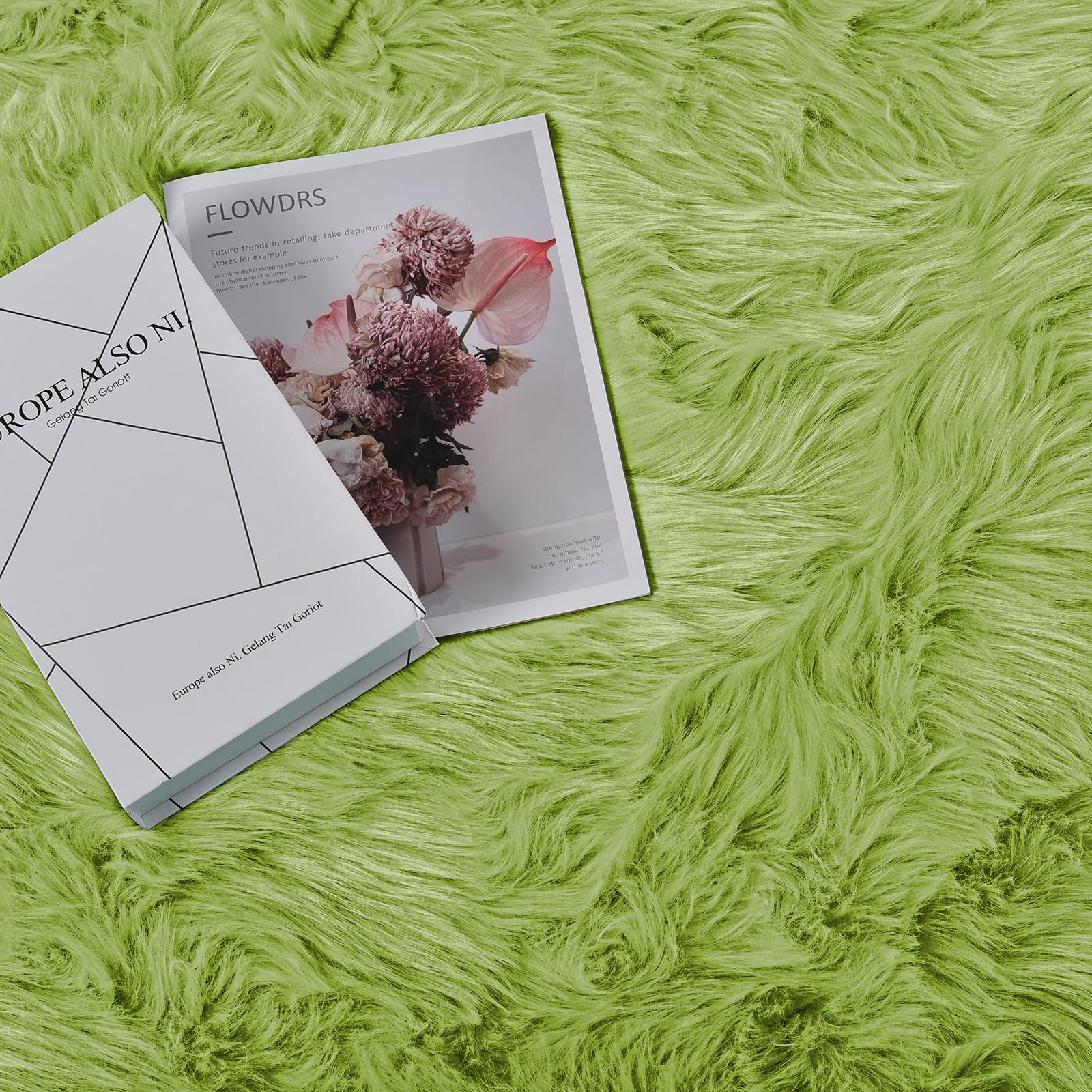 Goolela Lime Green Sheepskin Rug 2x6 Fluffy Fuzzy Furry Runner for Bedroom Bedside Soft Faux Fur Shaggy Sheepskin