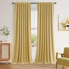 Guken 100% Blackout Curtains 102 Inch Length 2 Panels Set for Living Room Bedroom Back Tab Thermal Insulated Black Out Linen Drapes Room Darkening Window Curtains Gold Yellow 52x102