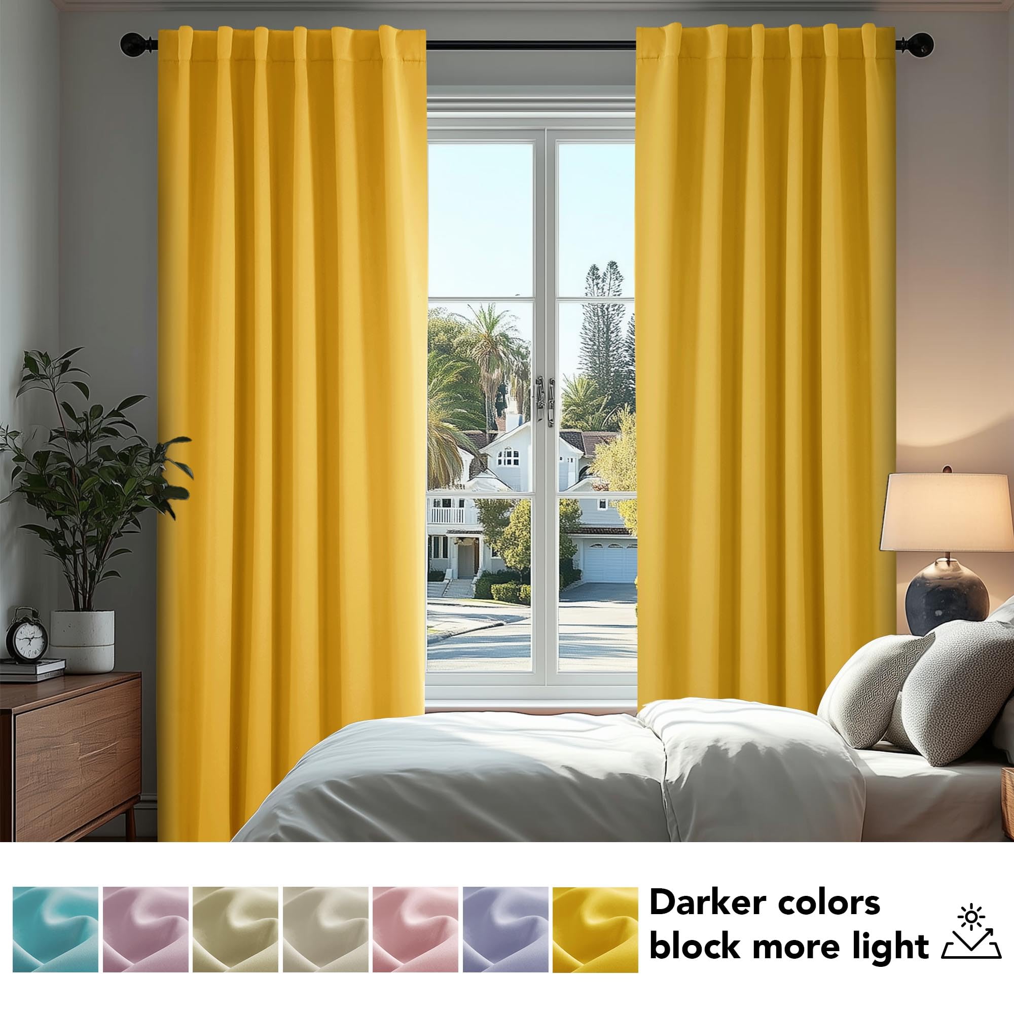 Deconovo Rod Pocket and Back Tab Blackout Curtains for Living Room Thermal Insulated Room Darkening Curtains 42Wx95L Inch Mellow Yellow 2 Panels
