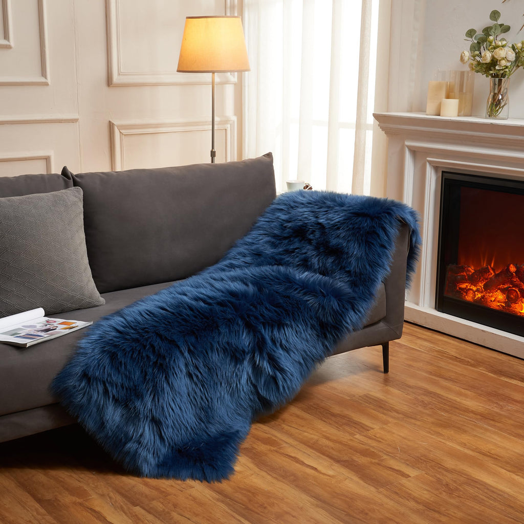 EasyJoy Ultra Soft Fluffy Rugs Faux Fur Rug Chair Cover Seat Pad Fuzzy Area Rug (Dark Blue, 2x6 ft Rectangle)