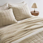 EVERGRACEHOME Chunky Chenille Knit Throw Blanket for Couch, Soft Luxurious Oversized Queen Moss Stitch Blanket for Bed, Cozy Farmhouse Knitted Throw for Sofa, Beige, 90" x 90"