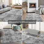 Shag Area Rugs for Bedroom Living Room,8X10 Ultra Soft Fluffy Area Rugs for Dorm, Indoor Carpet Nursery Rugs for Kids Girls Room Home Decor,Tie-Dye Grey